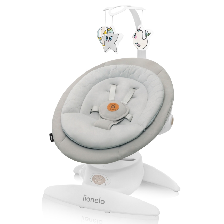 Lionelo - Detské hojdacie kresielko s melódiou MELL Beige Sand 4xAA + diaľkové ovládanie