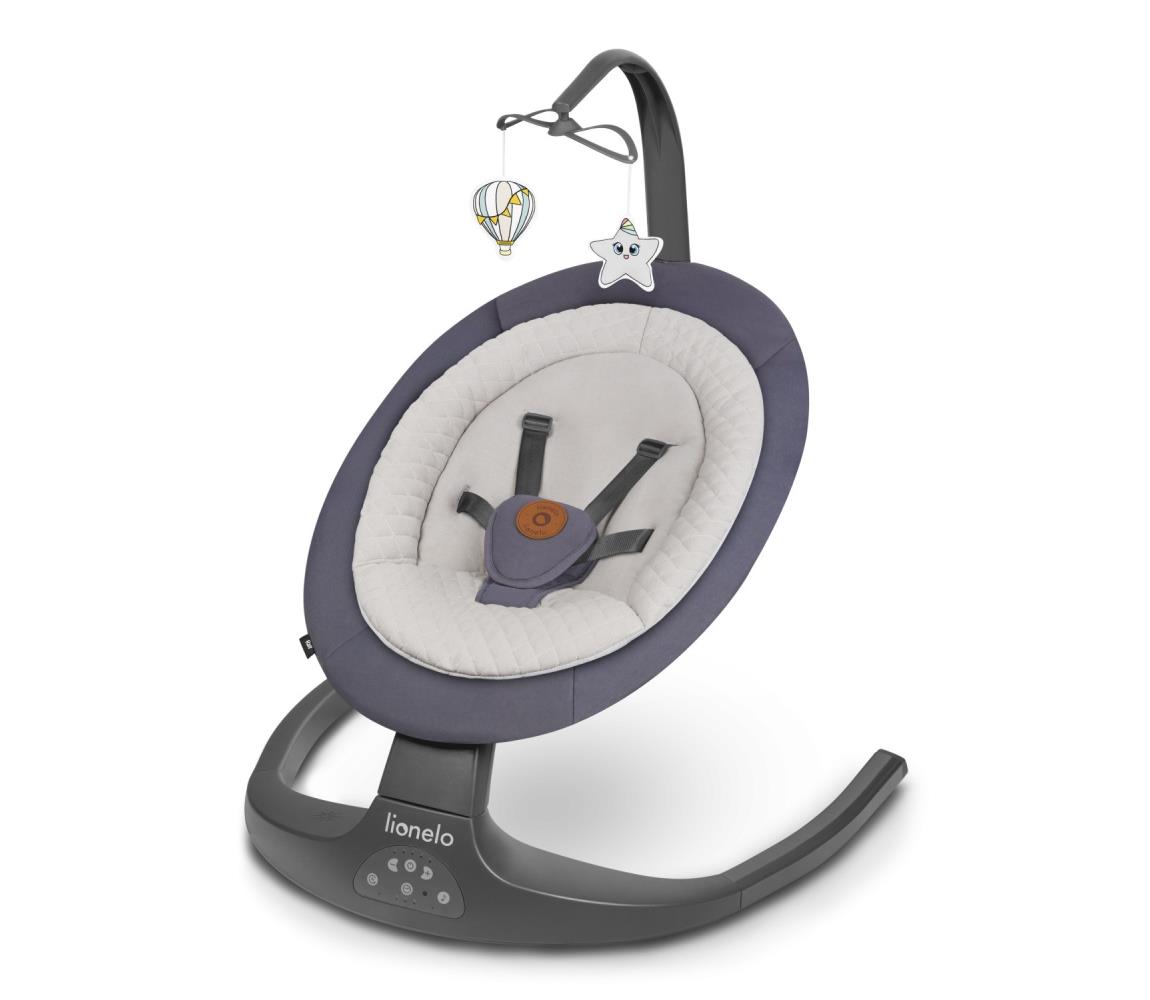 Lionelo - Detské hojdacie lehátko s melódiou RALF 4xAA Grey Graphite + diaľkové ovládanie 5903771704618