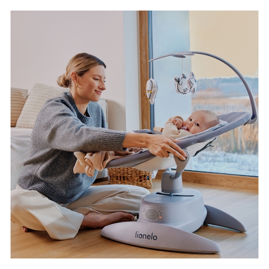 Lionelo - Detské húpacie kresielko s melódiou MELL Grey Stone 4xAA + diaľkové ovládanie