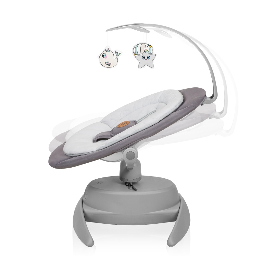 Lionelo - Detské húpacie kresielko s melódiou MELL Grey Stone 4xAA + diaľkové ovládanie