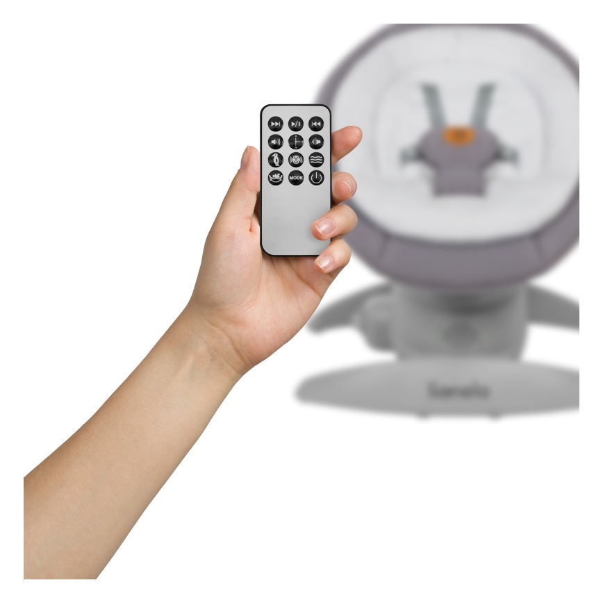 Lionelo - Detské húpacie kresielko s melódiou MELL Grey Stone 4xAA + diaľkové ovládanie