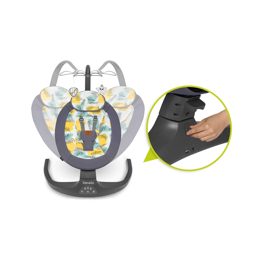 Lionelo - Detské húpacie kresielko s melódiou RALF 4xAA Grey Concrete + diaľkové ovládanie