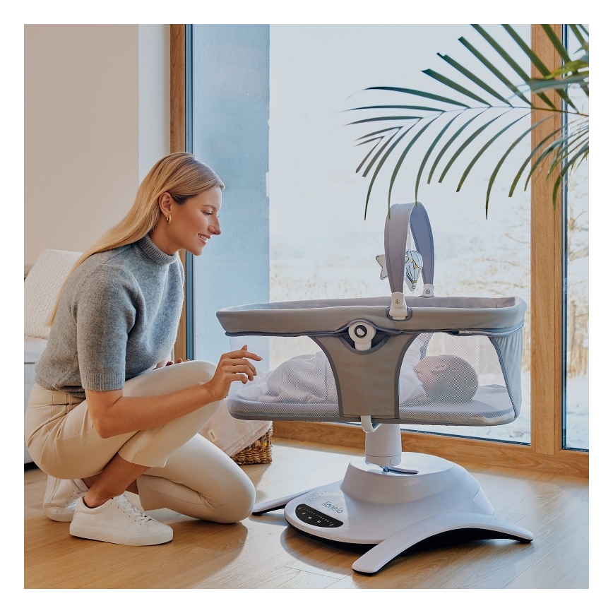 Lionelo - Detská hojdačka s melódiou 2v1 BELLA 4xAA Betónová sivá + diaľkové ovládanie