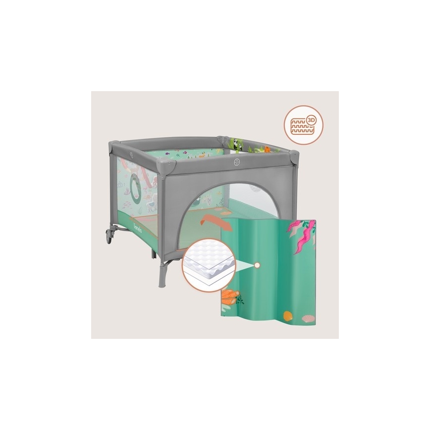 Lionelo - Hracia ohrádka MILLE PLUS Sivá zelená