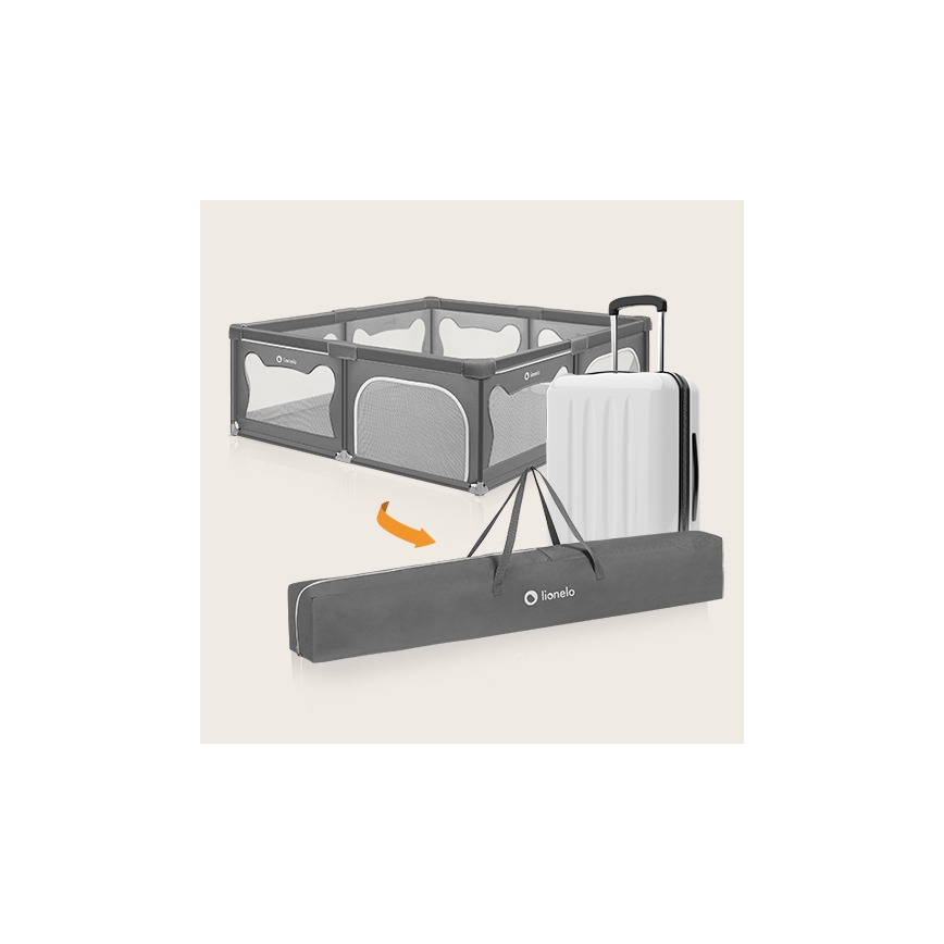 Detská ohrádka sa skladá do prenosnej tašky. Súčasťou je aj cestovná taška.