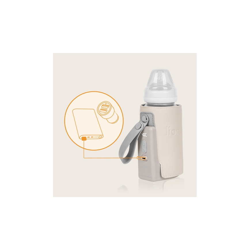 Lionelo - Nabíjací ohrievač fľašiek THERMUP GO PLUS 10W/5V béžová