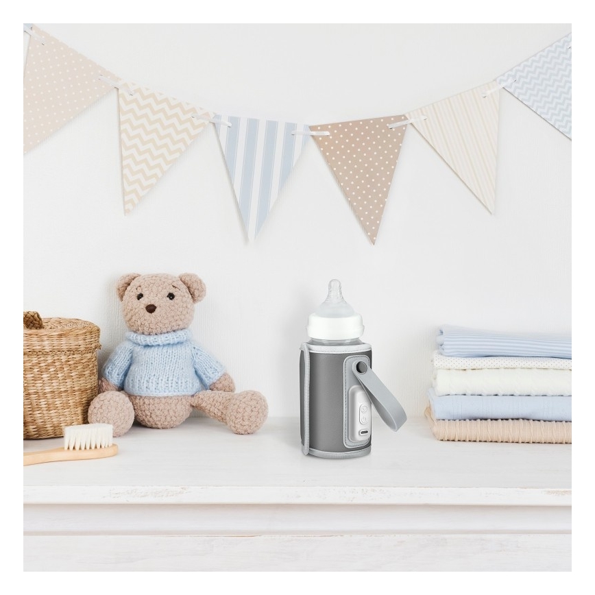 Lionelo - Nabíjací ohrievač fliaš THERMUP GO 18W/5V Grey Silver