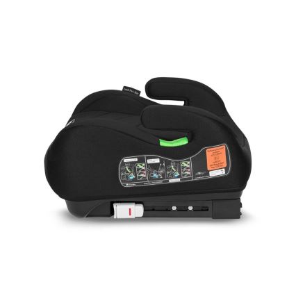 Autosedačka je zobrazená zboku. Je čierna s prvkami zelenej farby. Na bočnej strane je návod na použitie a štítok s údajmi: Univerzálny booster, 120-150cm, 00517, UN R44/04, 03129.