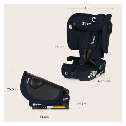 Lionelo - Skladacia autosedačka NELLY i-Size 76-150 cm tmavomodrá