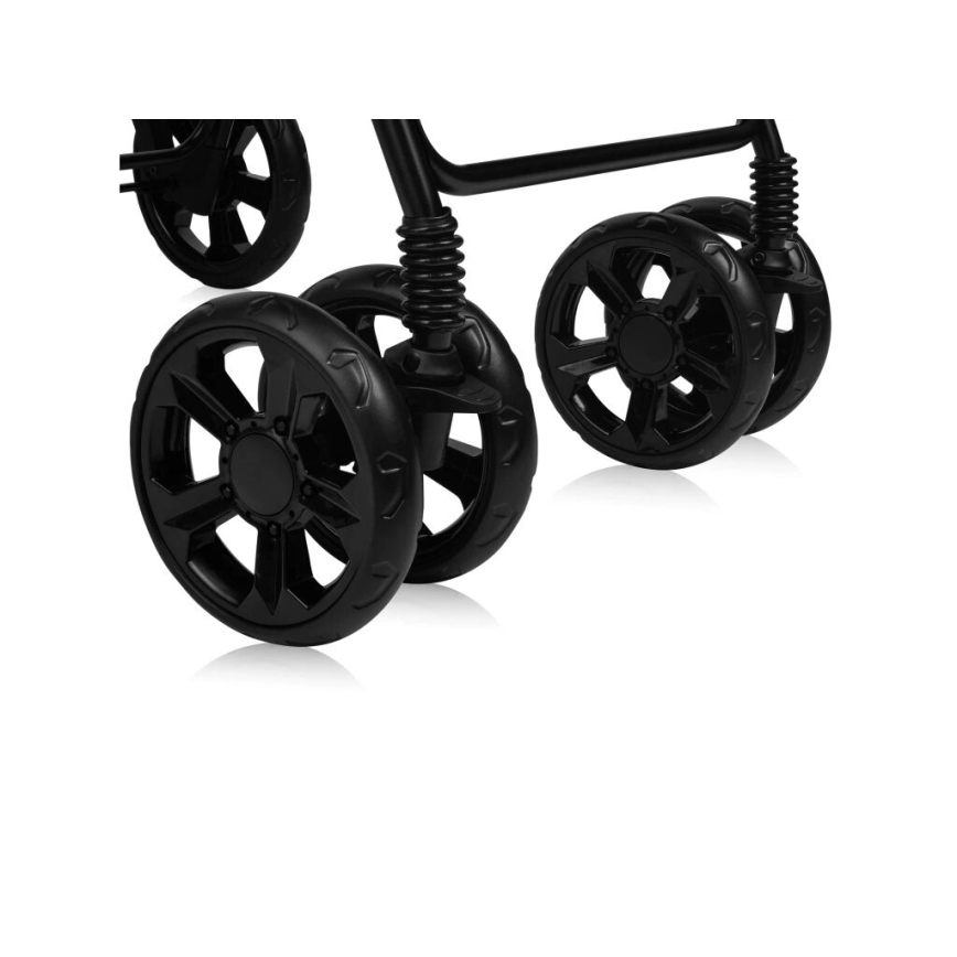 Kočík stojí na štyroch pároch čiernych kolies s odpružením. Kolesá sú s výrazným dizajnom lúčov. Sú umiestnené na pevnom čiernom ráme.