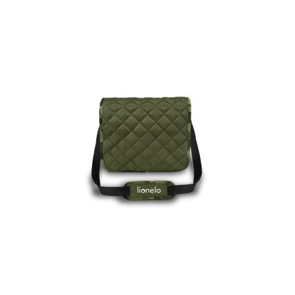 Prehoz cez rameno, olivovo zelenej farby s prešívaním do tvaru kosoštvorcov, s logom „lionelo“ na popruhu, je zobrazené na bielom pozadí.