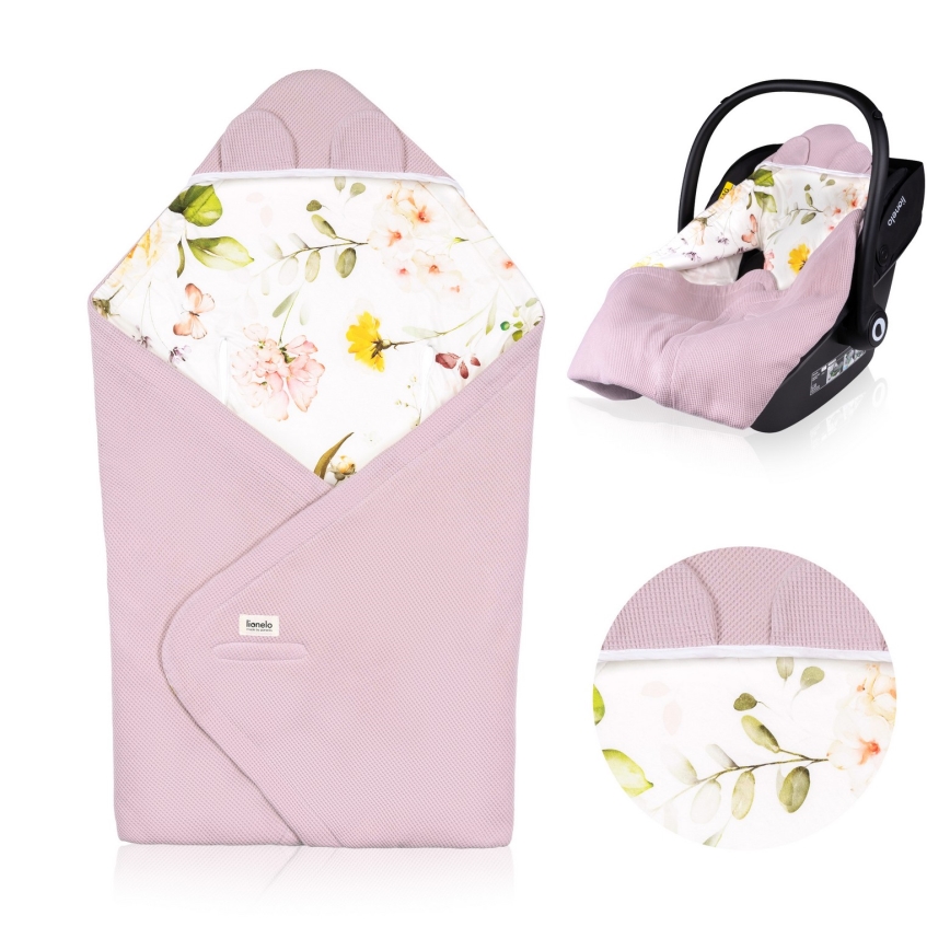 Lionelo - Zavinovačka do autosedačky TRAVEL SWADDLE 90x90 cm Ružový kvet