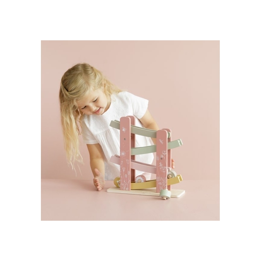 Little Dutch - Drevená závodná dráha s príslušenstvom ružová