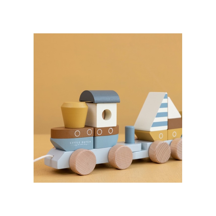 Little Dutch - Drevený vláčik 38 cm modrá
