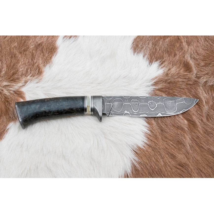Lovecký damaškový nôž 13,8 cm breza/ťavia kosť