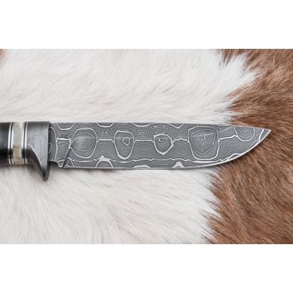 Lovecký damaškový nôž 13,8 cm breza/ťavia kosť