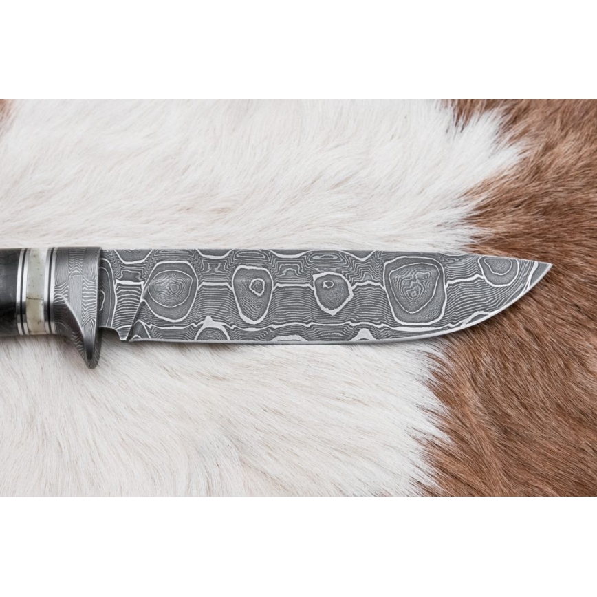 Lovecký damaškový nôž 13,8 cm breza/ťavia kosť