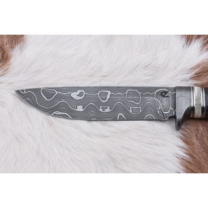 Lovecký damaškový nôž 13,8 cm breza/ťavia kosť