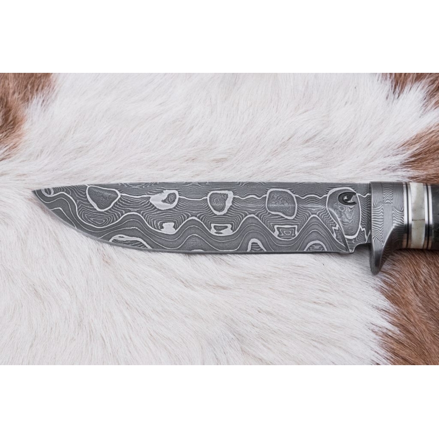 Lovecký damaškový nôž 13,8 cm breza/ťavia kosť
