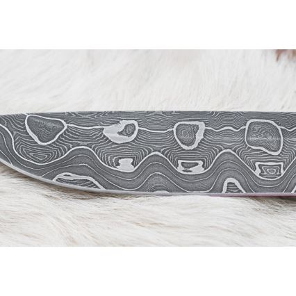 Lovecký damaškový nôž 13,8 cm breza/ťavia kosť