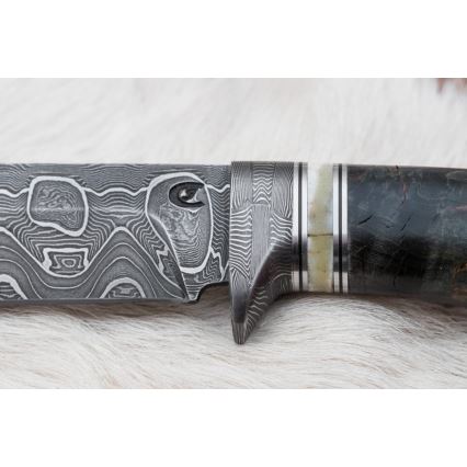 Lovecký damaškový nôž 13,8 cm breza/ťavia kosť