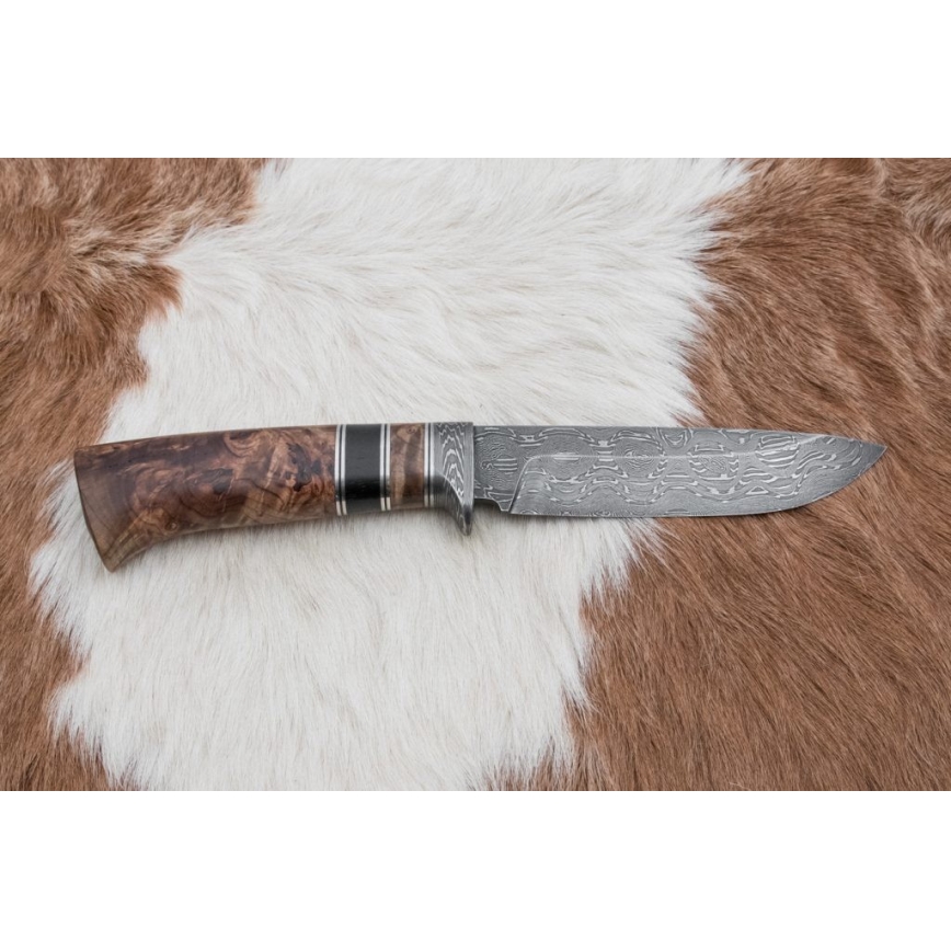 Lovecký damaškový nôž 13 cm topoľ/eben
