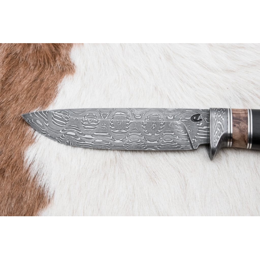 Lovecký damaškový nôž 13 cm topoľ/eben