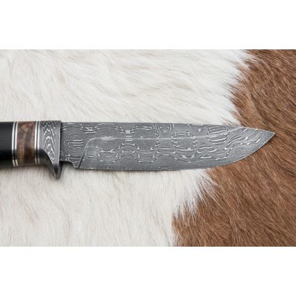 Lovecký damaškový nôž 13 cm topoľ/eben