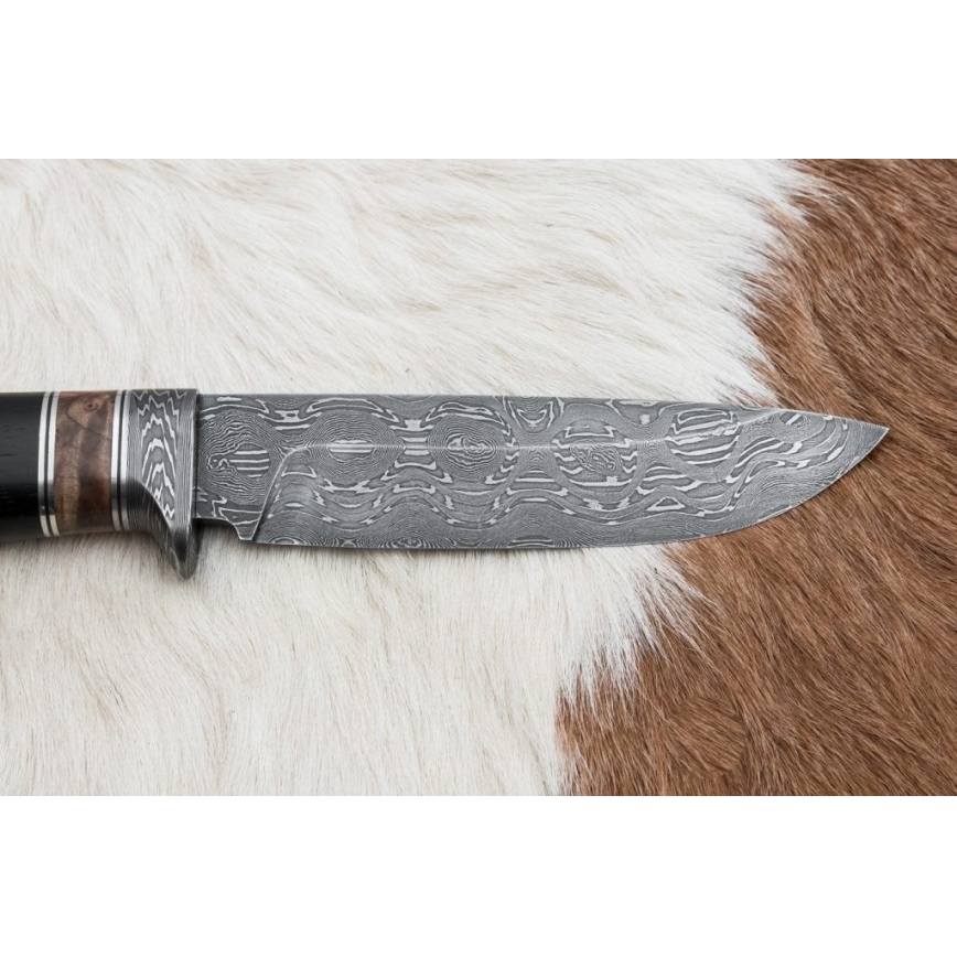 Lovecký damaškový nôž 13 cm topoľ/eben
