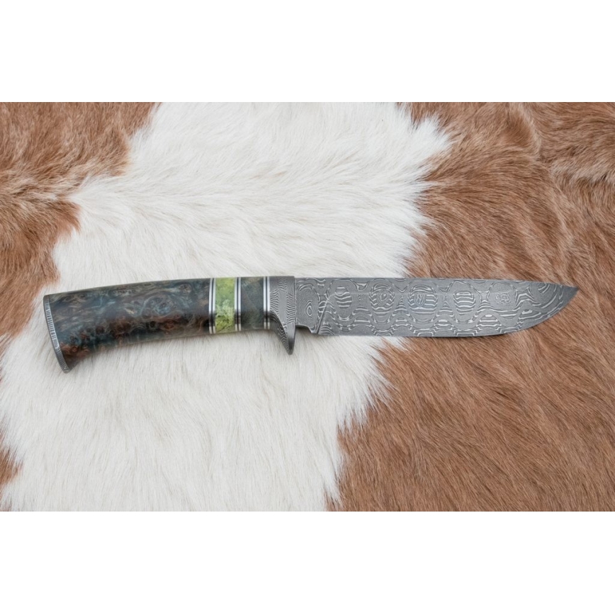 Lovecký damaškový nôž 14,5 cm jelša/serpentinit