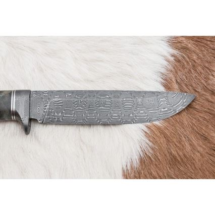 Lovecký damaškový nôž 14,5 cm jelša/serpentinit