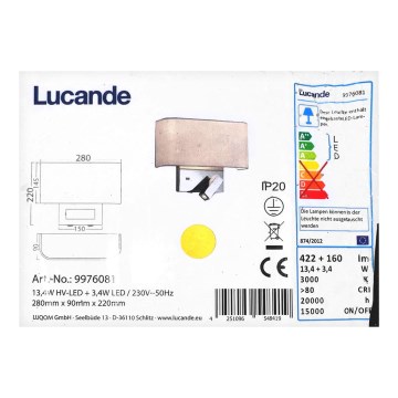 Lucande - LED Nástenná lampa VIRVE 1XLED/13,4W/230V + 1xLED/3,4W/230V