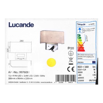 Lucande - LED nástenné svietidlo VIRVE LED/13,4W/230V + LED/3,4W/230V