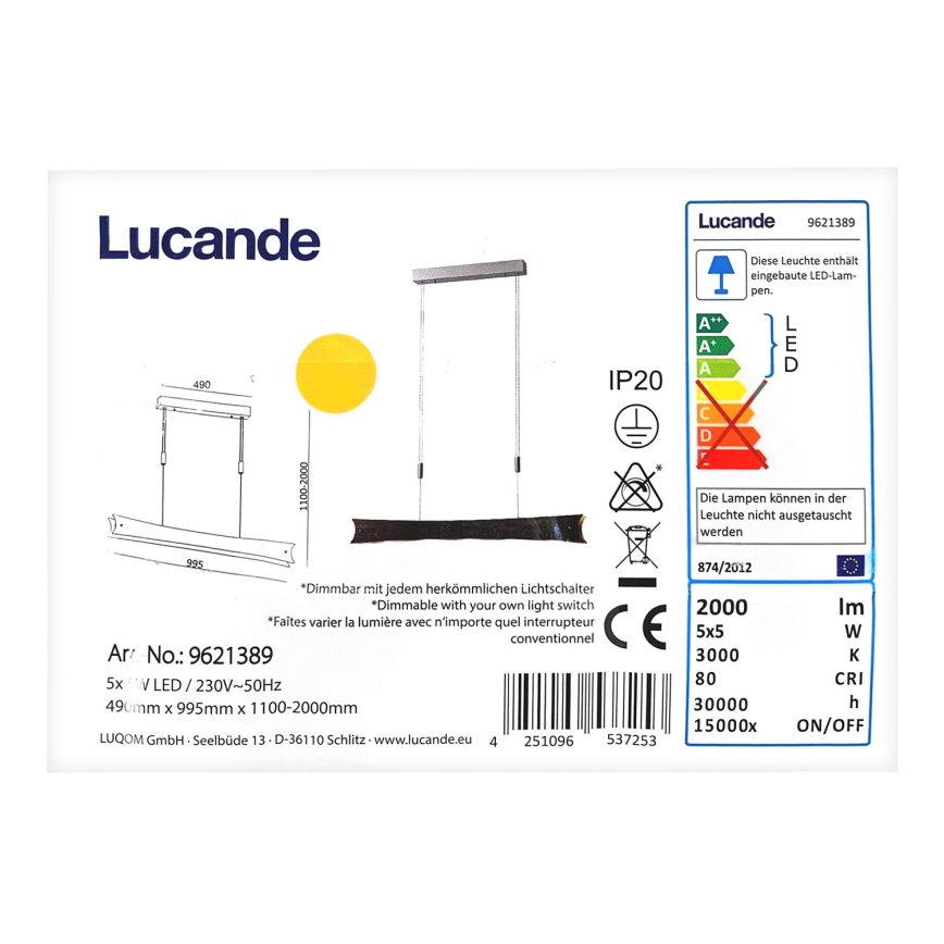 Lucande - LED Stmievateľný luster na lanku EBBA 5xLED/5W/230V