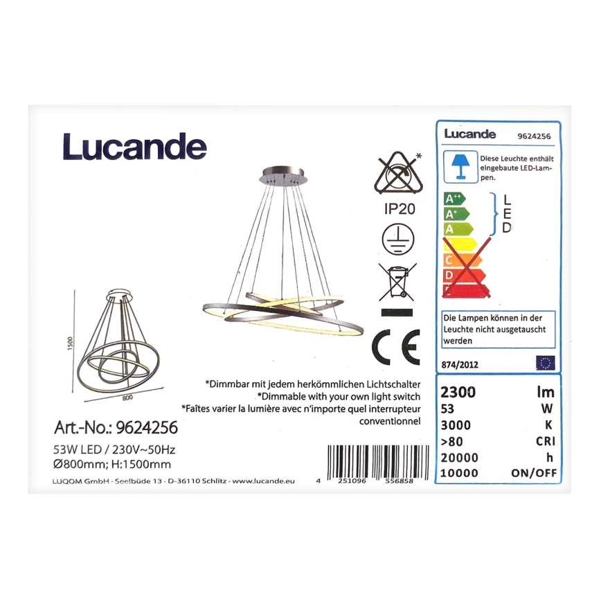 Lucande - LED Stmievateľný luster na lanku EZANA LED/53W/230V