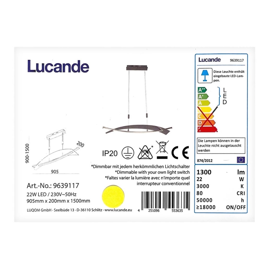 Lucande - LED Stmievateľný luster na lanku MARIJA LED/22W/230V