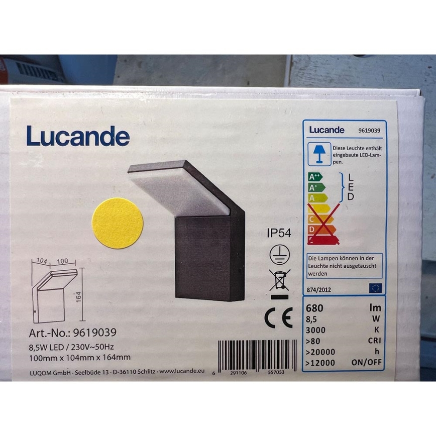 Lucande - LED Vonkajšie nástenné svietidlo NEVIO LED/7,7W/230V IP54