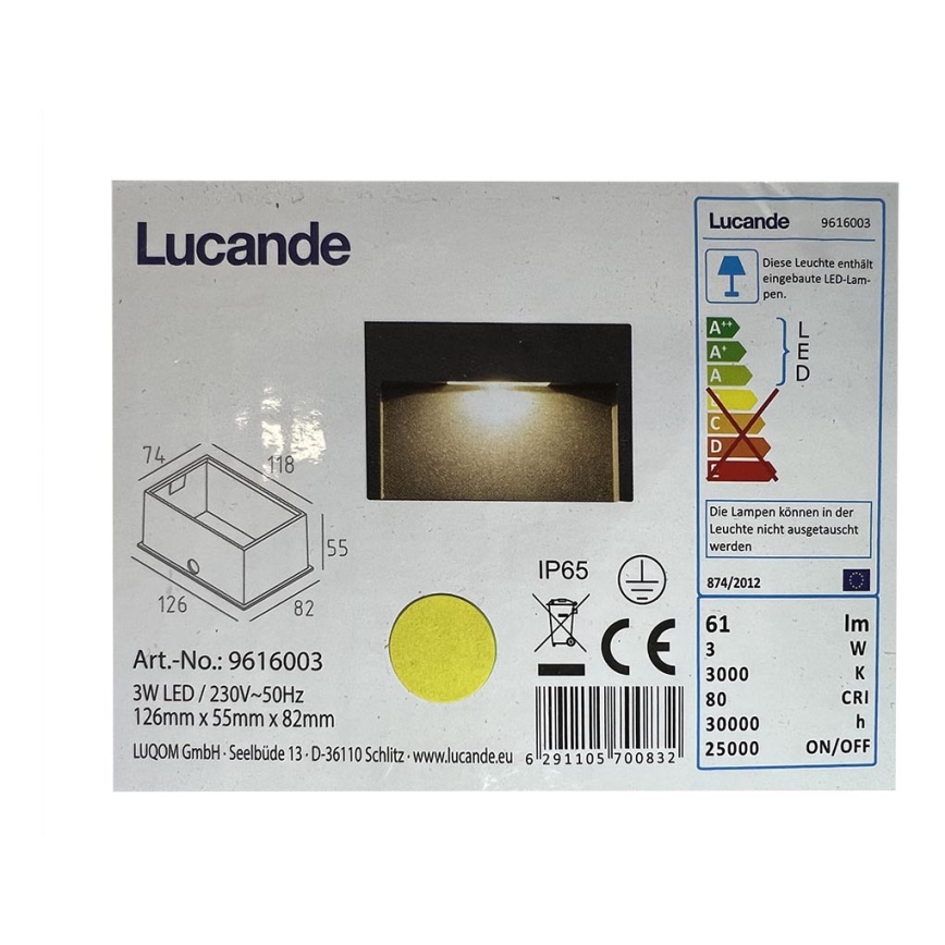 Lucande - LED Vonkajšie vstavané svietidlo MITJA LED/3W/230V IP65