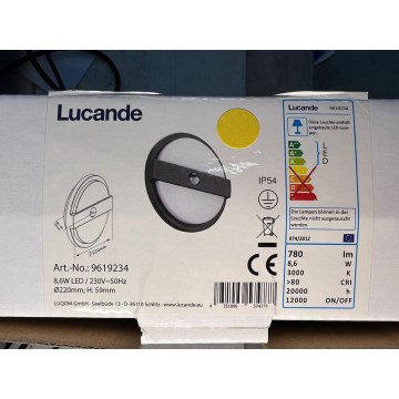 Lucande - Vonkajší LED nástenné svietidlo so senzorom GYLFI LED/8,6W/230V