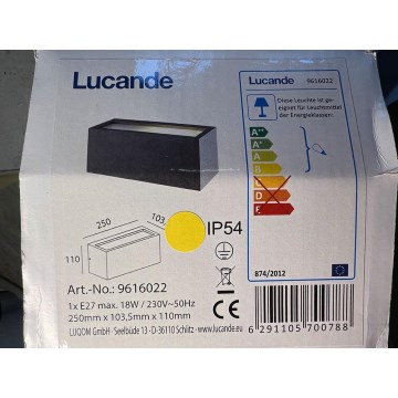 Lucande - Vonkajšie nástenné svietidlo BENTE 1xE27/18W/230V IP54