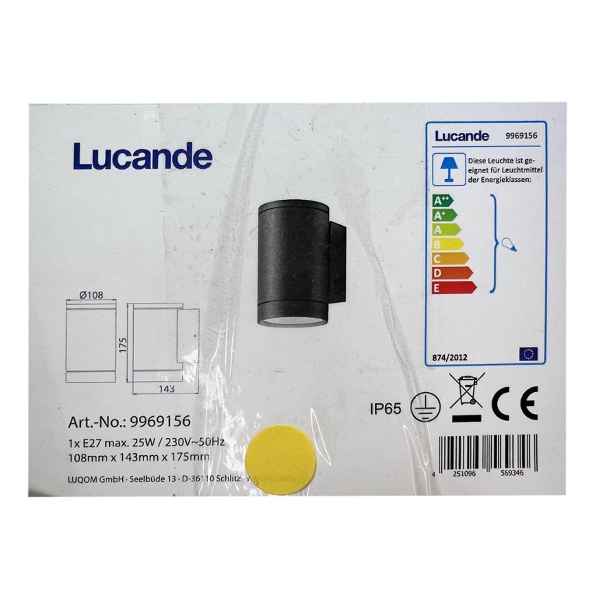 Lucande - Vonkajšie nástenné svietidlo THOMKE 1xE27/25W/230V IP65