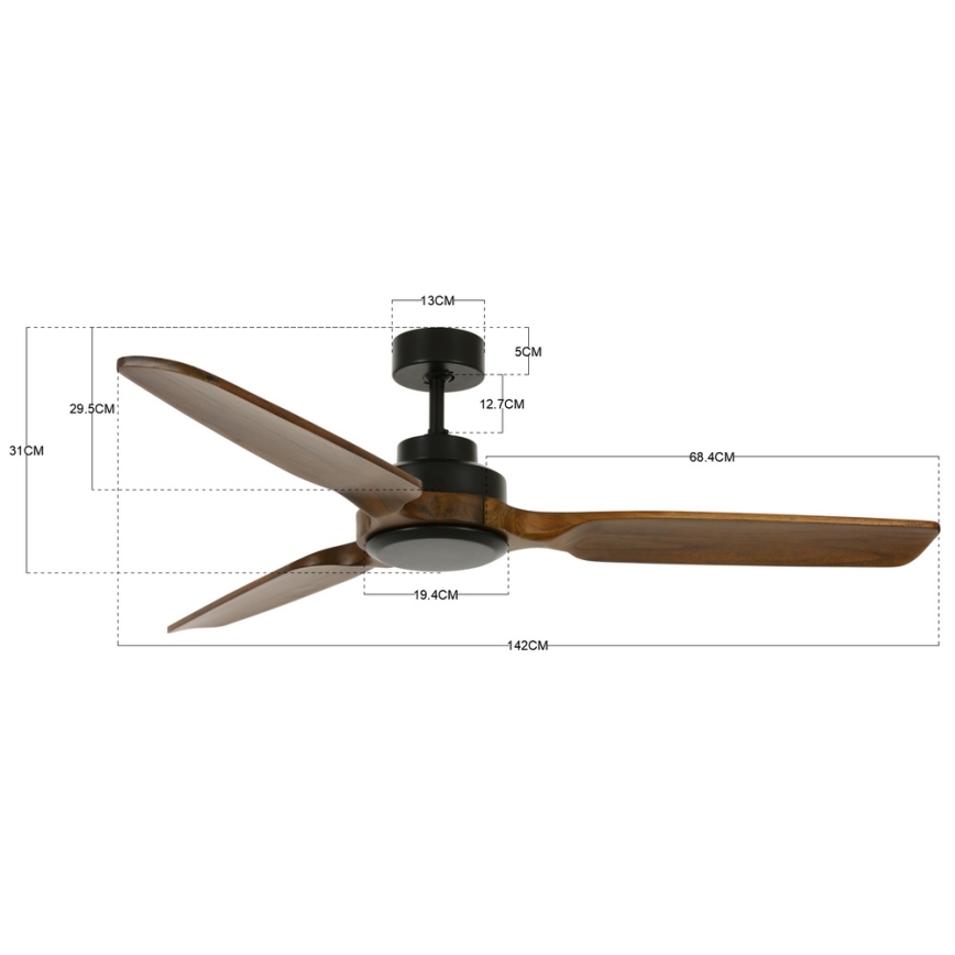 Lucci air 213051 - Stropný ventilátor SHOALHAVEN čierna/hnedá pr. 142 cm