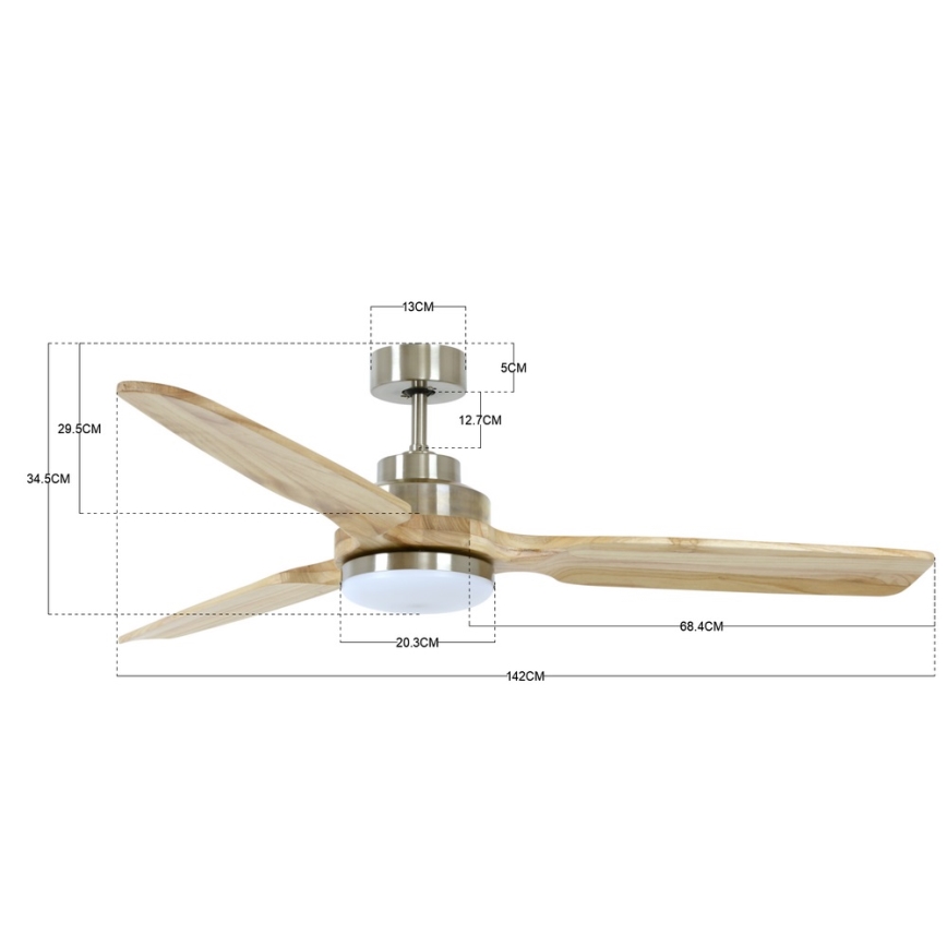 Lucci air 213053 - LED Stropný ventilátor SHOALHAVEN GX53/17W/230V paulovnia/matný chróm + diaľkové ovládanie