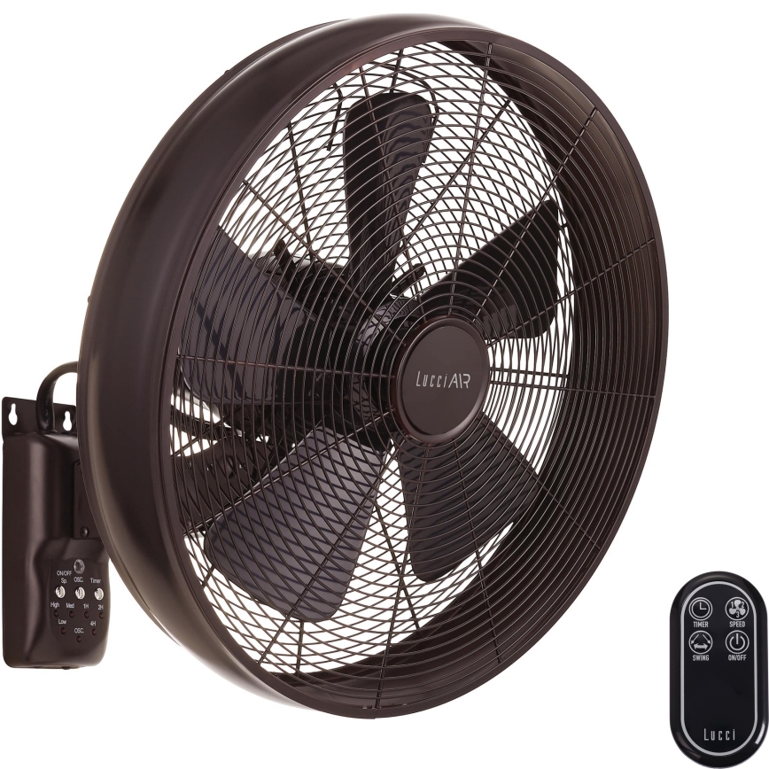 Lucci air 213125 - Nástenný ventilátor BREEZE 55W/230V čierna/hnedá + diaľkové ovládanie