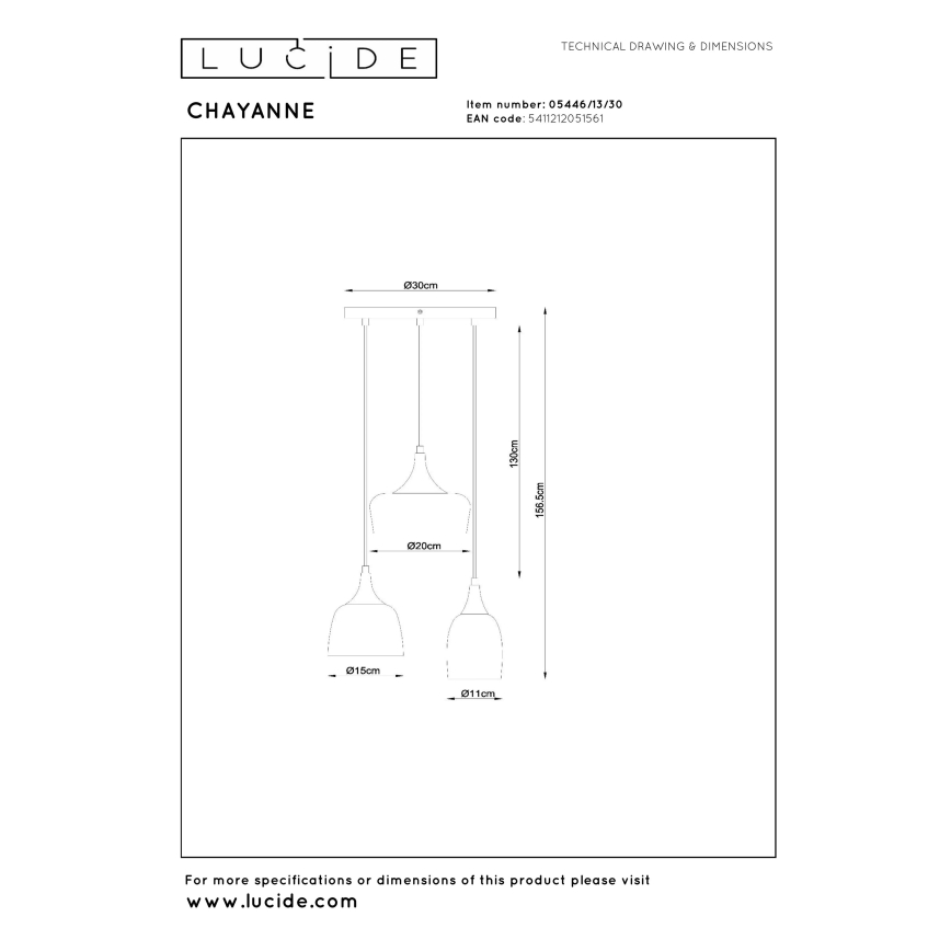 Lucide 05446/13/30 - Závesný luster na lanku CHAYANNE 3xE14/10W/230V
