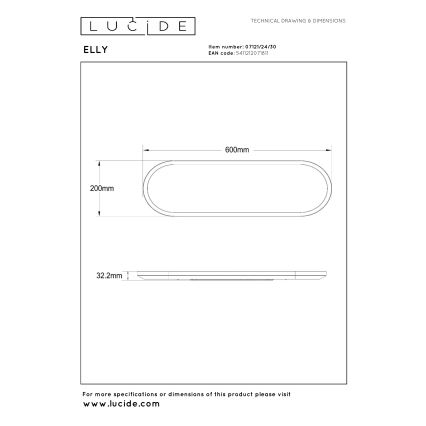 Lucide 07121/24/30 - LED stmievateľné stropné svietidlo ELLY LED/24W/230V 2700/3300/4000K 20x60 cm