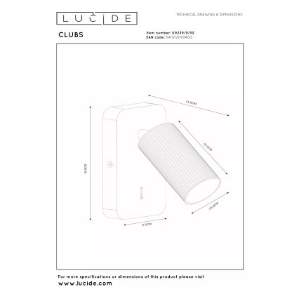 Lucide 09239/11/30 - Nástenné bodové svietidlo CLUBS 1xGU10/40W/230V čierna