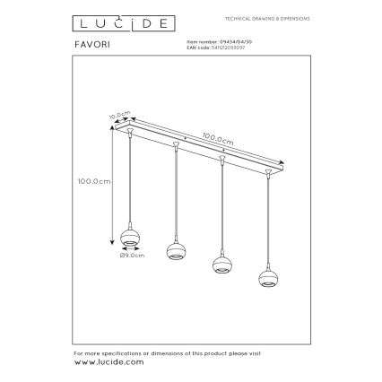 Lucide 09434/04/30 - Luster na lanku FAVORI 4xGU10/5W/230V čierna