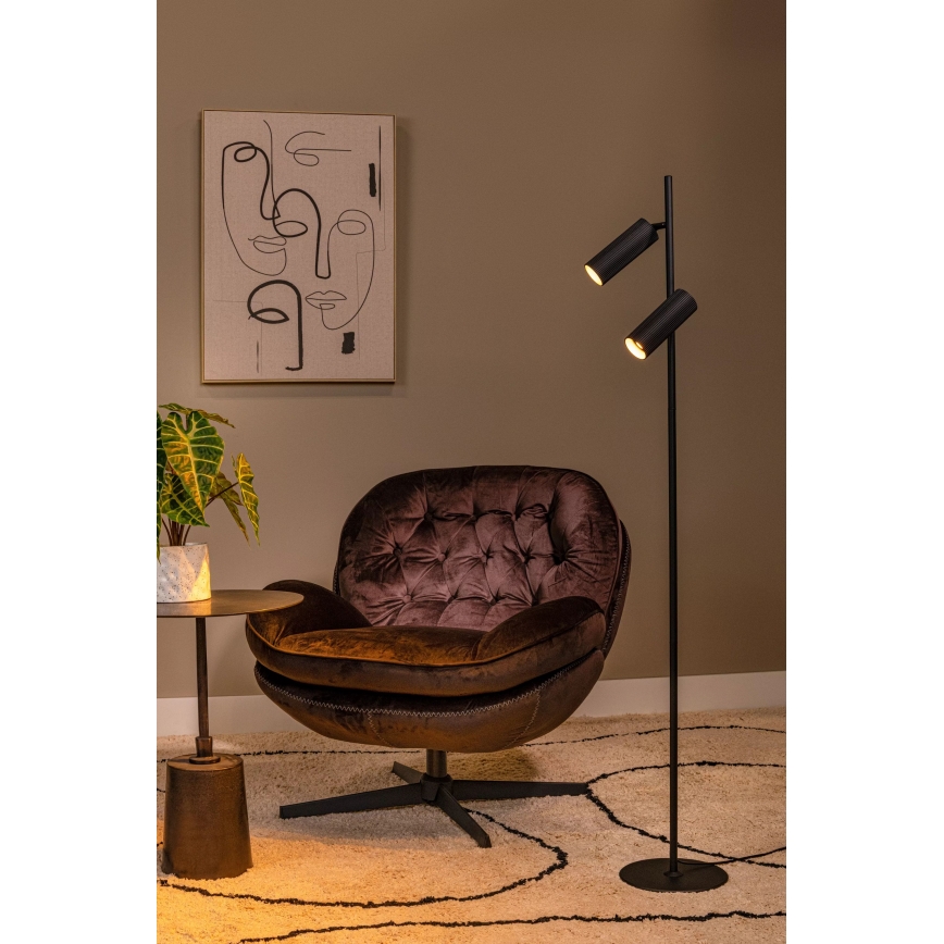 Lucide 09739/02/30 - Stojacia lampa CLUBS 2xGU10/40W/230V čierna