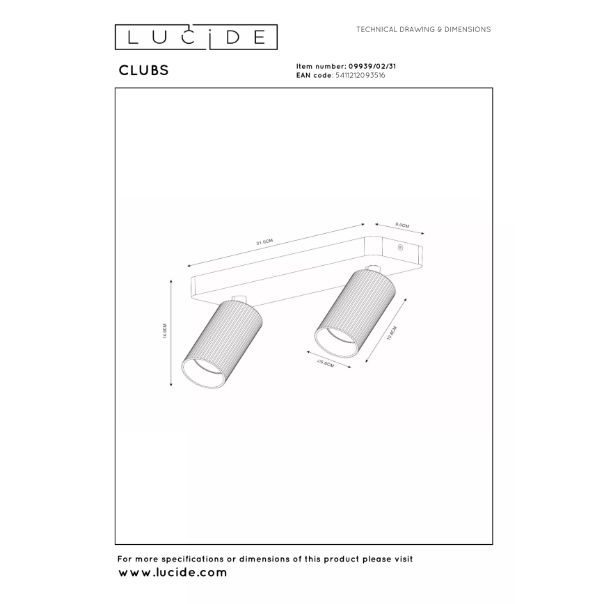 Lucide 09939/02/31 - Bodové svietidlo CLUBS 2xGU10/40W/230V biela